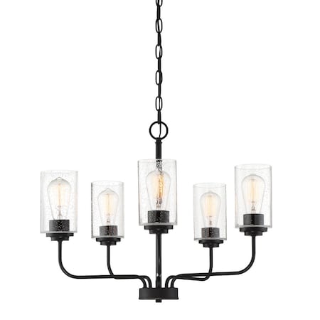Designers Fountain Logan 5 Light Transitional Matte Black with Clear Seedy Glass Shades Chandelier For Dining Rooms 96485-MB